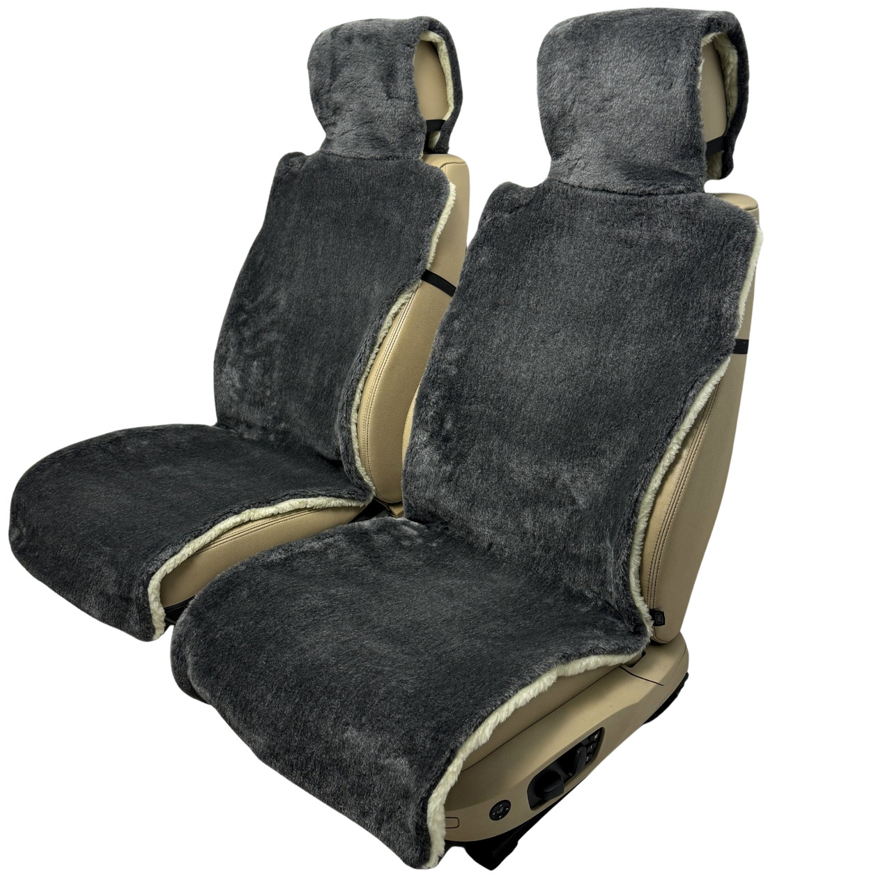 Хутряні накидки універсальні чохли - майки на передні сидіння авто з овчини (Еко-хутро) сірі