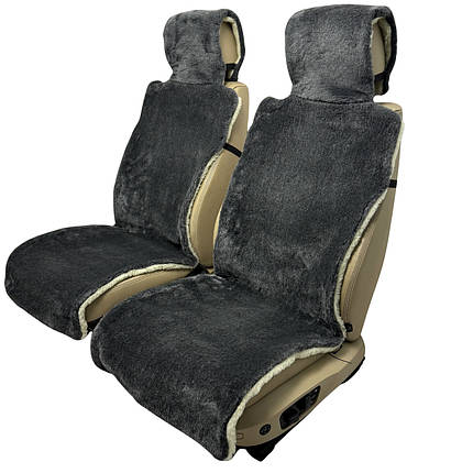 Хутряні накидки універсальні чохли - майки на передні сидіння авто з овчини (Еко-хутро) сірі, фото 1