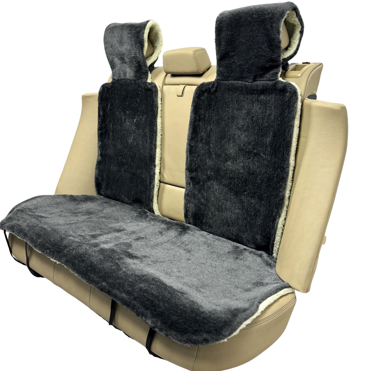 Універсальна Накидка чохол на сидіння автомобіля з овчини Sheepskin (Еко-шерсть) Задній комплект Сірий 50 см