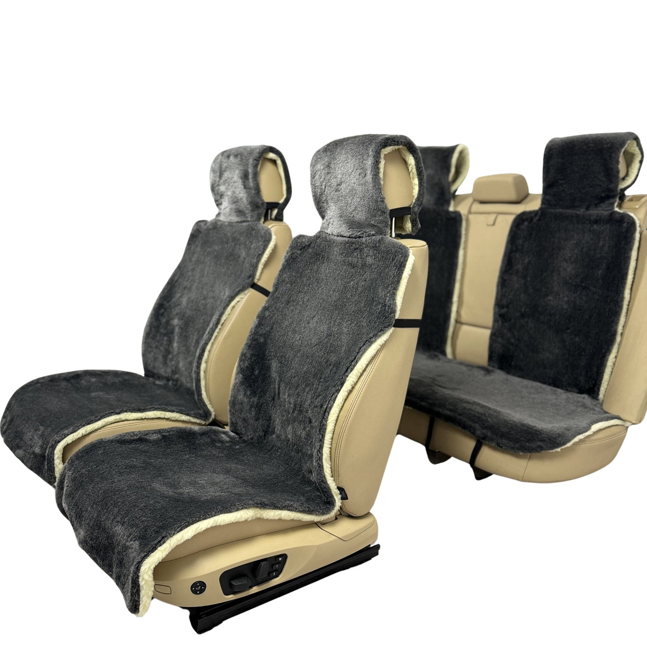 Хутряні накидки універсальні чохли - майки на 2 передні та заднє сидіння авто з овчини (Еко-хутро) сірі