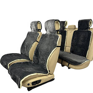 Хутряні накидки універсальні чохли - майки на 2 передні та заднє сидіння авто з овчини (Еко-хутро) сірі