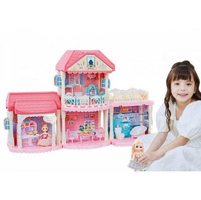 Чудовий ляльковий будиночок з меблями та набором аксесуарів Просторий двоповерховий котедж з 4 кімнатами для гри