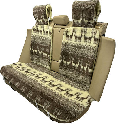 Універсальна Накидка чохол на сидіння автомобіля з овчини Sheepskin (Еко-шерсть) Задній комплект Олені 50 см, фото 1