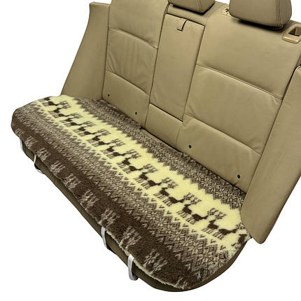 Універсальна Накидка чохол на сидіння автомобіля з овчини Sheepskin (Еко-шерсть) Задній диван Олені, фото 1