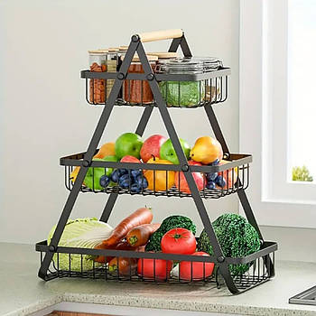 Кошик для фруктів 3 яруси, 49х40,5х21см / Підставка під фрукти / Органайзер для зберігання овочів і фруктів