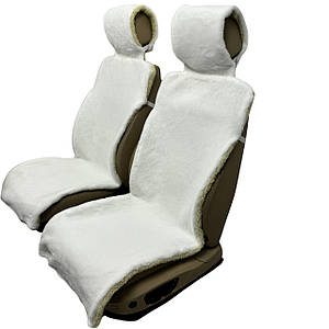 Хутряні накидки універсальні чохли - майки на передні сидіння авто з овчини (Еко-хутро) білі