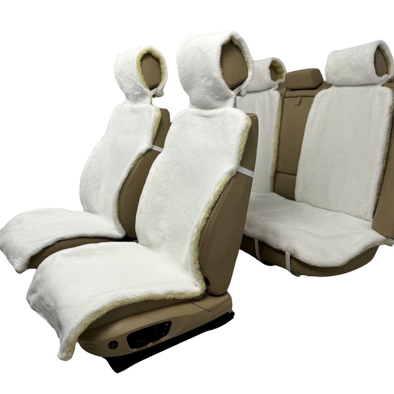 Універсальна Накидка чохол на сидіння автомобіля з овчини Sheepskin (Еко-шерсть) Повний комплект Білий 50 см