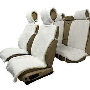 Хутряні накидки універсальні чохли - майки на 2 передні та заднє сидіння авто з овчини (Еко-хутро) білі