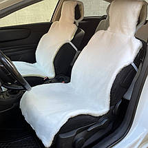 Універсальна Накидка чохол на сидіння автомобіля з овчини Sheepskin (Еко-шерсть) Повний комплект Білий 50 см, фото 3
