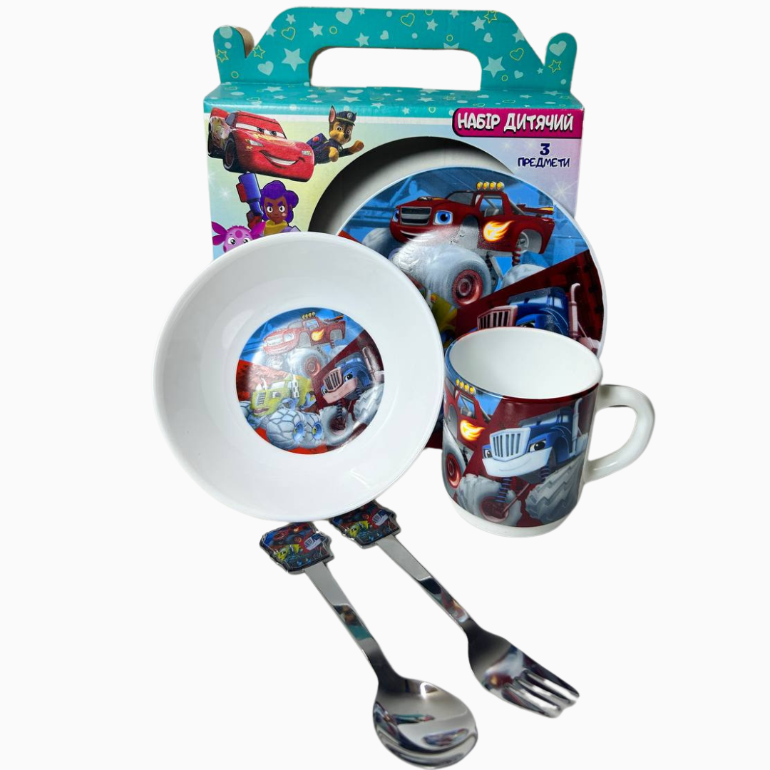 Набір дитячого посуду Вспиш и чудо-машинки 5 предметів склокераміка.