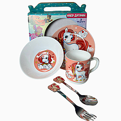 Набір дитячого посуду Єдиноріг 5 предметів склокераміка.