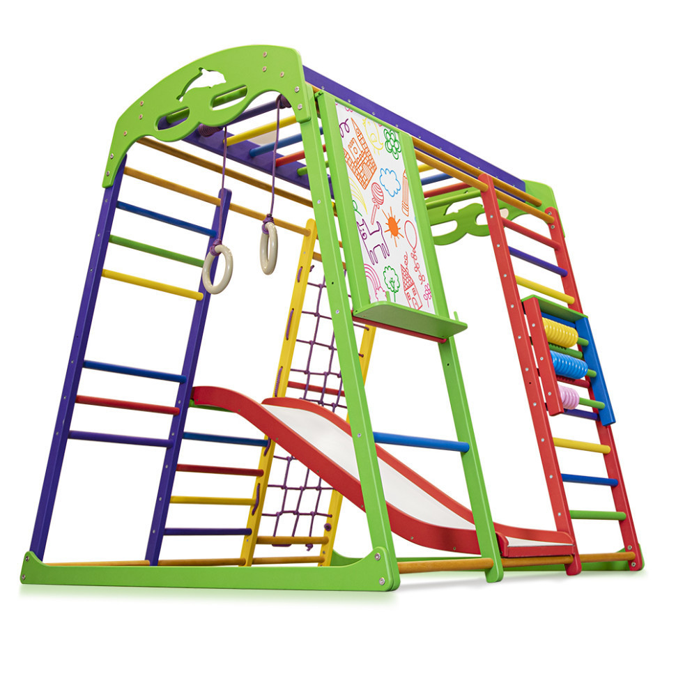 Спортивний дерев'яний комплекс "Юнга Plus 7" різнокольоровий з мольбертом ТМ "SportBaby" (130х124х132 см), фото 1