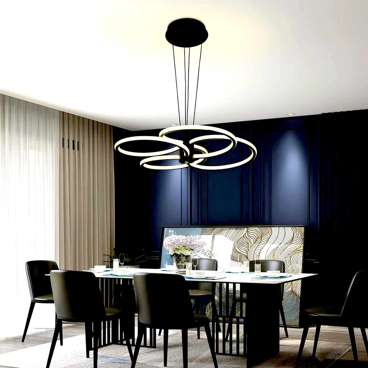 Підвісна світлодіодна люстра Sirius 104W з пультом у чорному корпусі LCD3076 BK 104W, фото 1