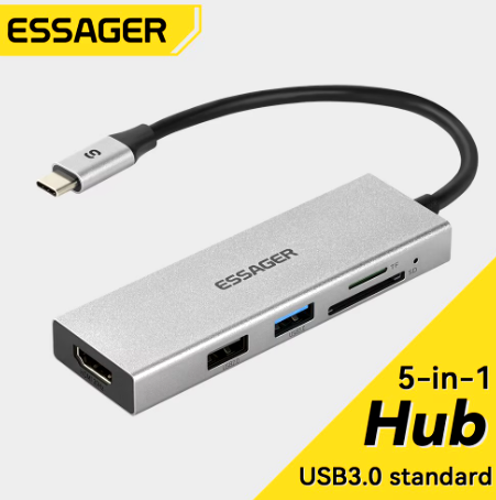 Док-станція Essager 4 в 1 USB C HUB сплітер для ноутбуков Macbook Adapter For Laptops USB 3.0 Type C