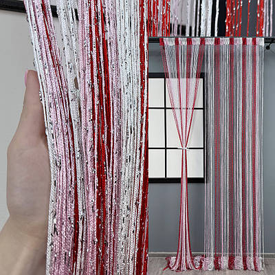 Штори-нитки "Кісея" (1 шт. 3х3 м.) з люрексом. Колір червоний з рожевим і білим. Код 61-094