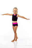 Спортивний комплект для Pole dance для дівчинки дитячий подовжений топ та труси з чорного біфлексу Рут р.26-44