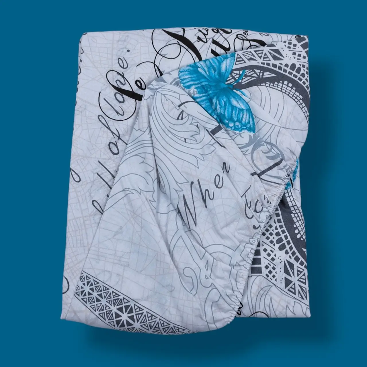 Простирадло на резинці двоспальне "Подорож до Парижу" | Бязь 180x200 см, фото 1