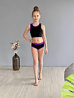 Спортивний комплект дитячий подовжений топ та труси для Pole dance для дівчинки з чорного біфлексу Рут р.26-44