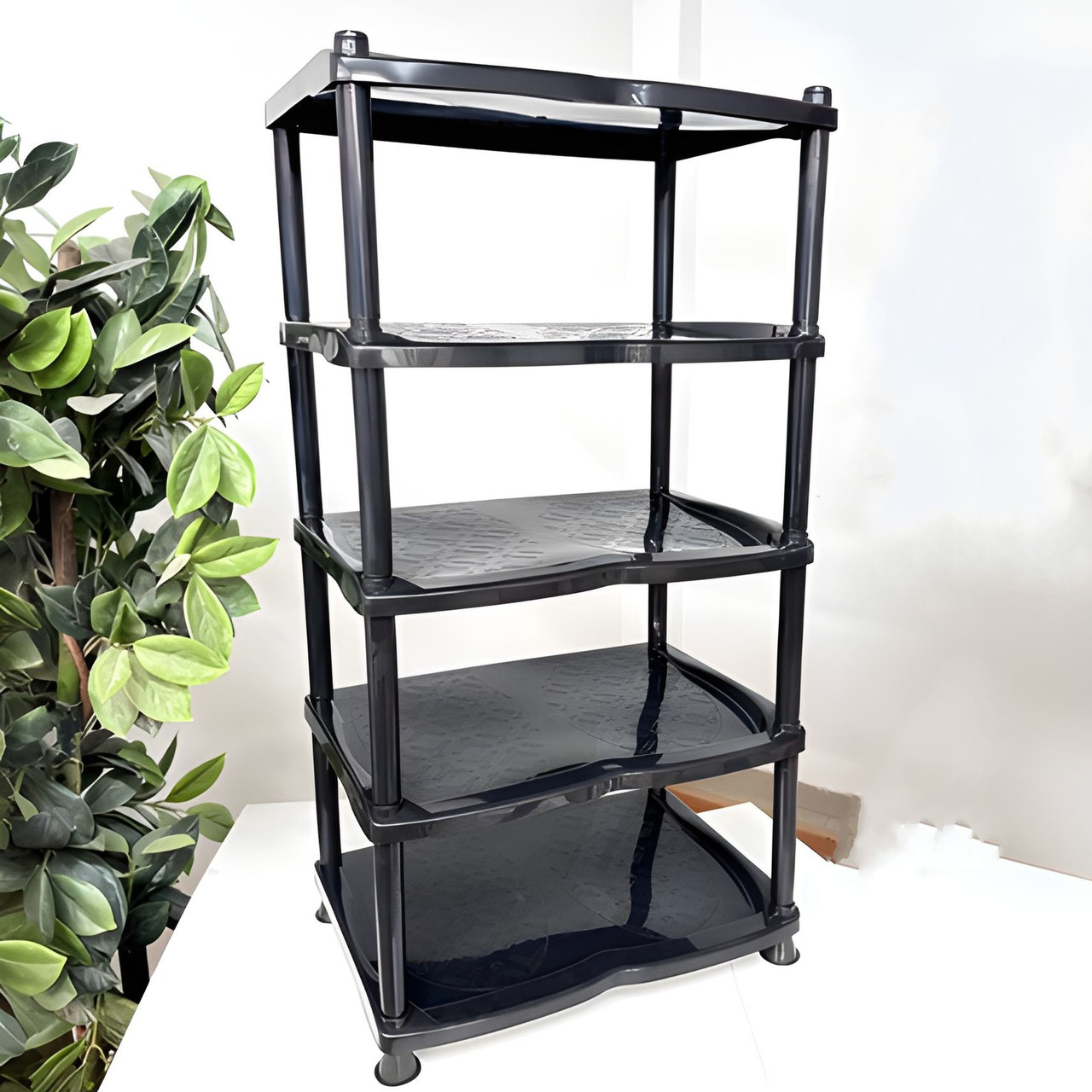 Пластикова чорна етажерка для взуття 5 ярусів Ефе-пластік