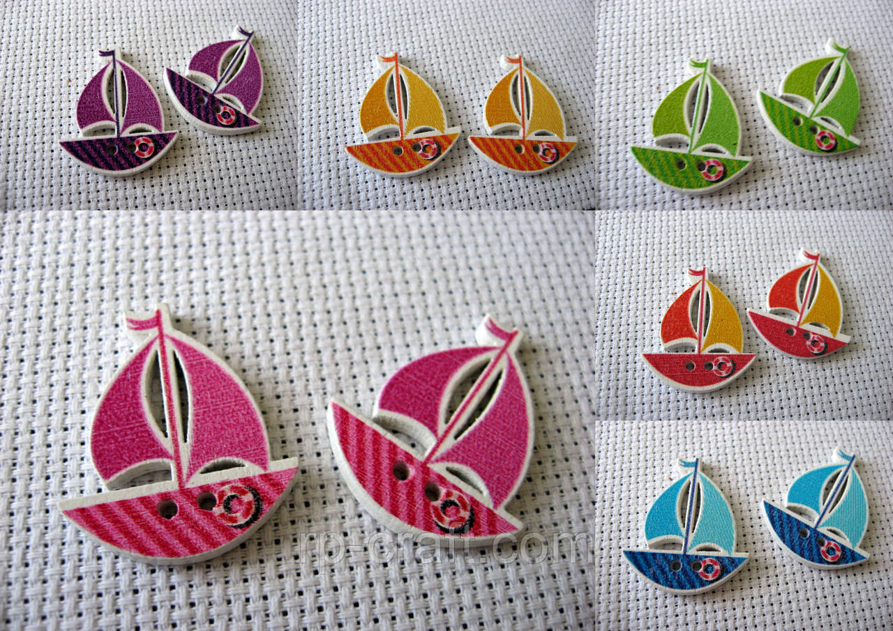 Гудзик дерев'яний, декоративний. Вітрильний човен, 26х30 мм, фото 1