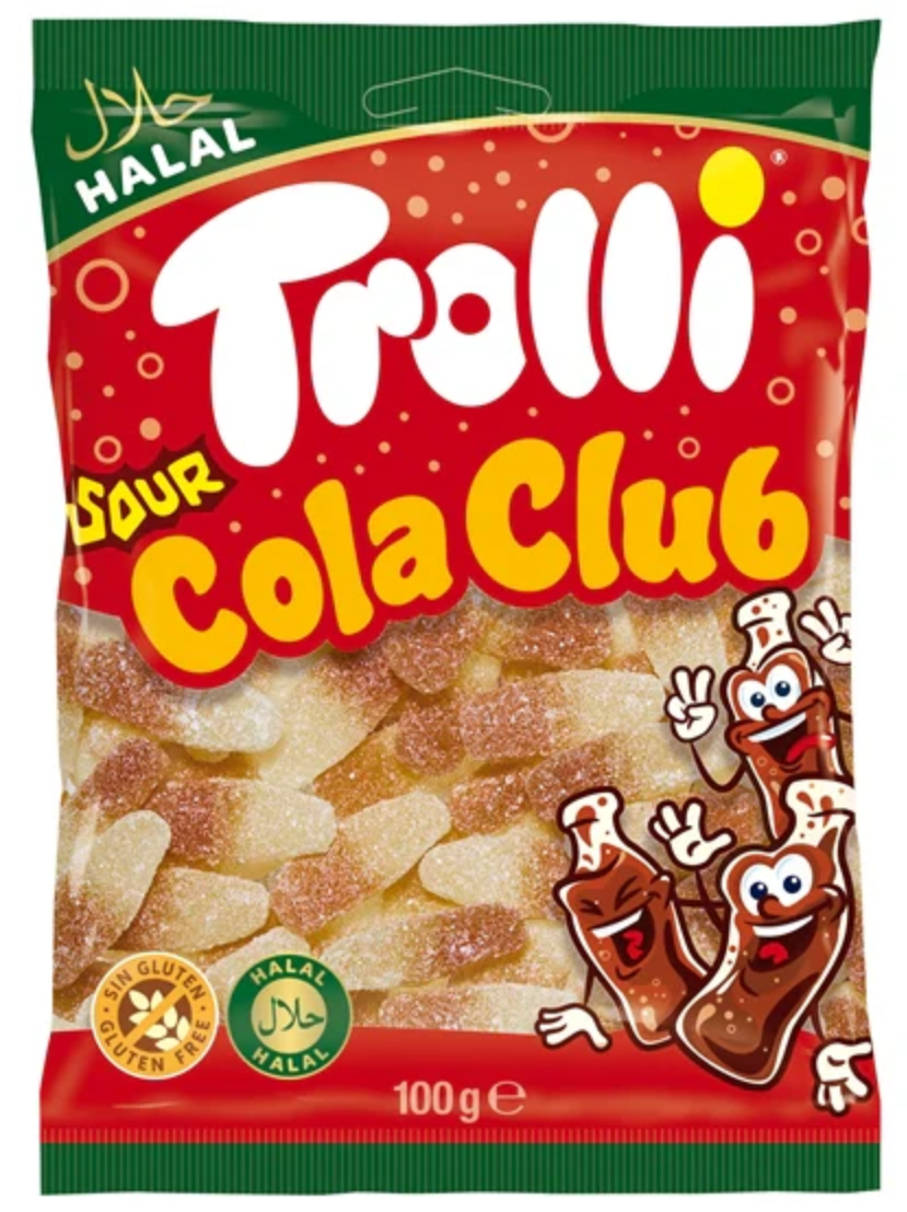 Кислі жувальні цукерки Trolli Cola Club sour Halal зі смаком Кока Коли 100 г