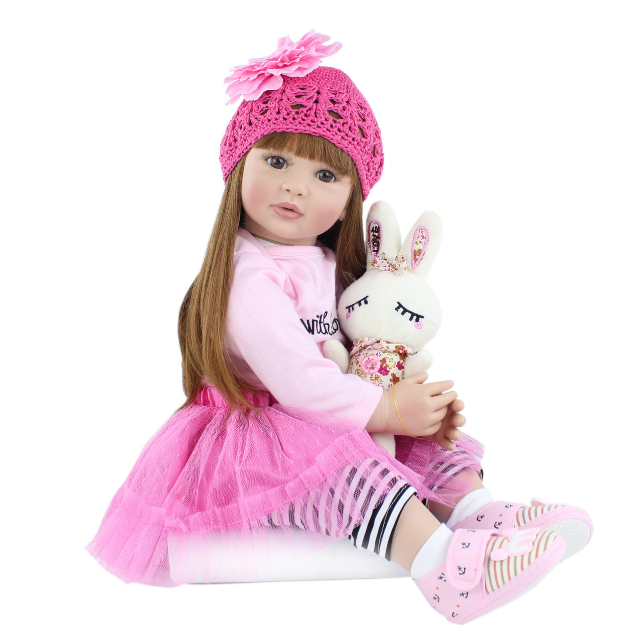 Велика вінілова лялька ручної роботи із Зайчиком Reborn Baby Doll зі справжнім волоссям та красивими очима