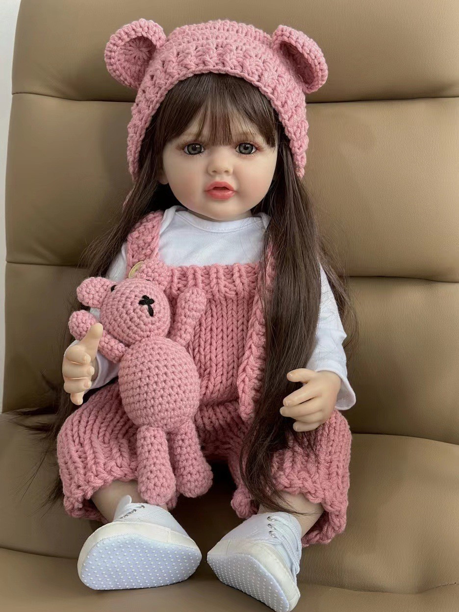 Велика вінілова лялька ручної роботи с зайцем Reborn Baby Doll зі справжнім волоссям та красивими очима