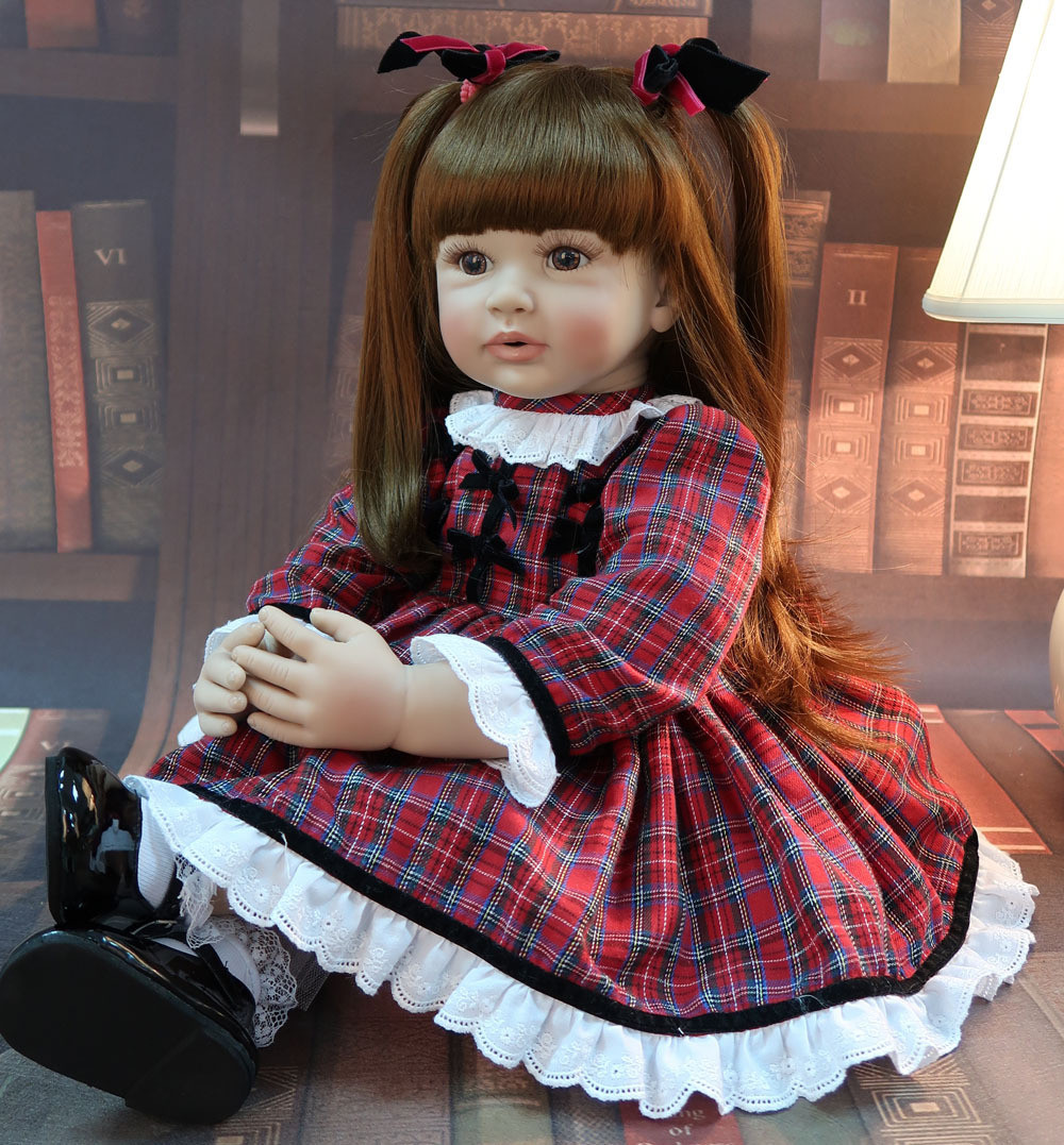 Велика вінілова лялька-школярка ручної роботи Reborn Baby Doll зі справжнім волоссям та великими очима