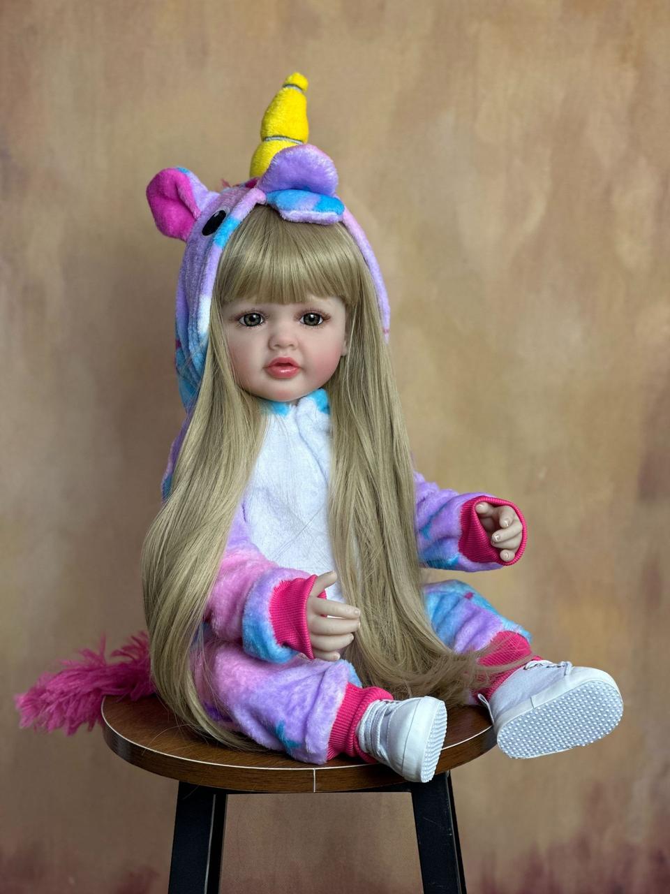 Велика вінілова лялька Єдиноріжок ручної роботи Reborn Baby Doll зі справжнім волоссям та блакитними очима