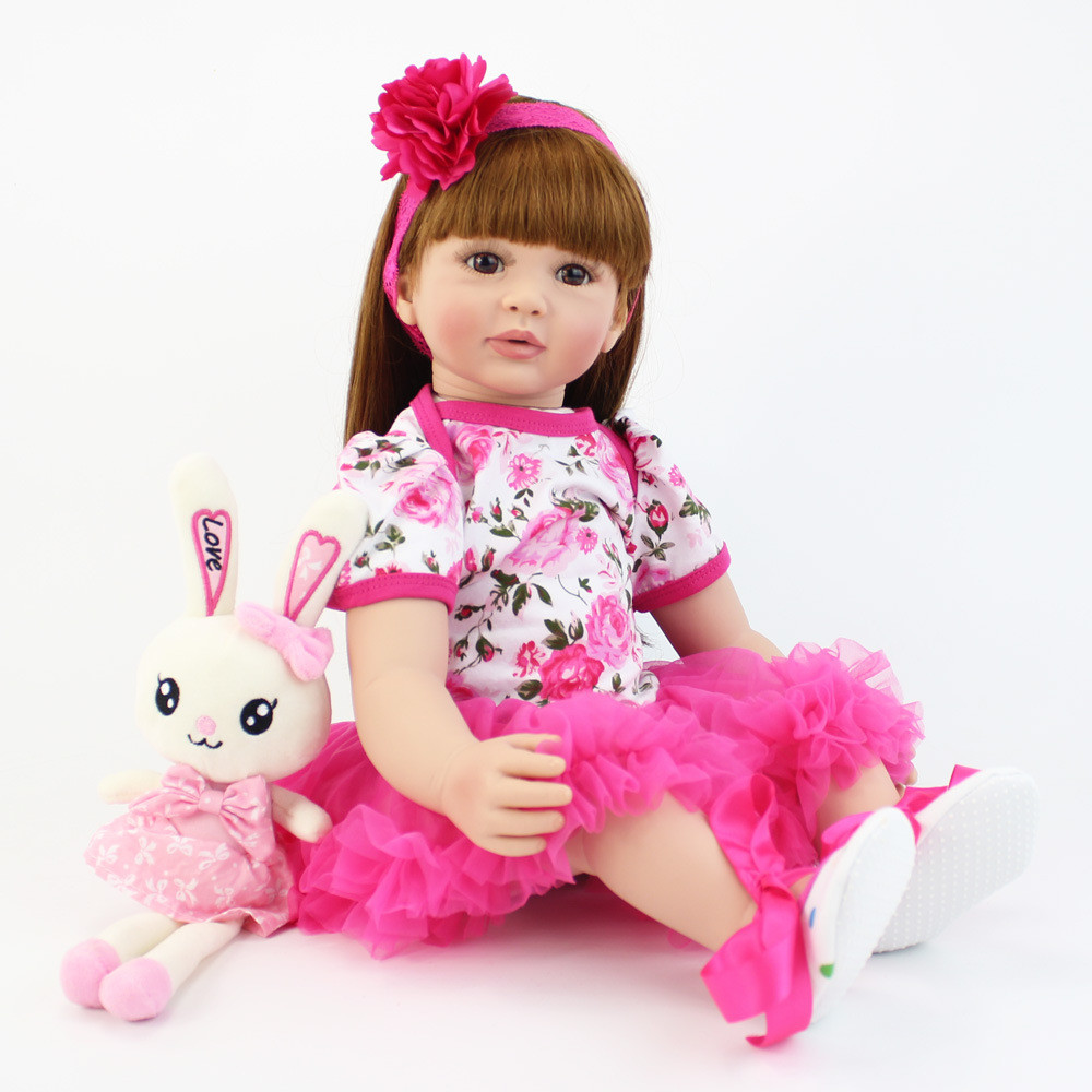 Велика вінілова лялька-ПУПС ручної роботи із Зайчатком Reborn Baby Doll зі справжнім волоссям та живими очима