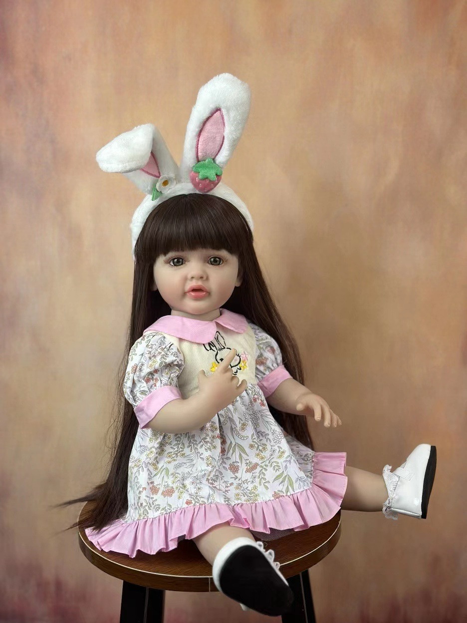 Велика вінілова лялька-ПУПС ручної роботи з вушками Reborn Baby Doll зі справжнім волоссям та живими очима