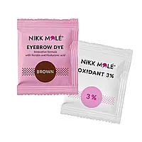 Фарба для брів та вій+оксидант в саше Nikk Mole Eyebrow Dye Brown, коричнева, 5 мл