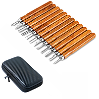 Набір ножів для різьблення, гравіювання по дереву у футлярі 12 предметів