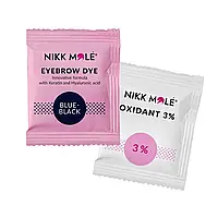 Фарба для брів та вій+оксидант в саше Nikk Mole Eyebrow Dye Blue-Black, іссиньо-чорна, 5 мл