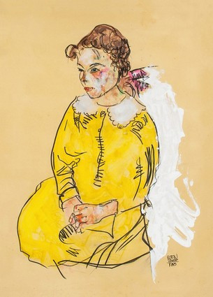 Листівка Egon Schiele - Portrait eines Mädchens im gelben Kleid, фото 1