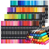 Набір акварельних маркерів для малювання та скетчингу 100 кольорів, двосторонні акварельні маркери Brush, фото 2