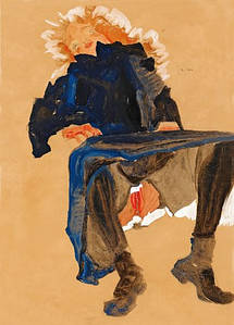 Листівка Egon Schiele - Liegendes Madchen in dunkelblauem Kleid