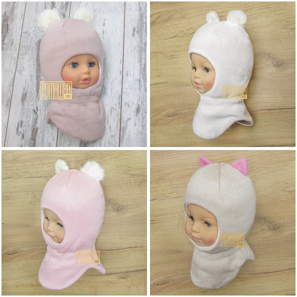 Термо зимова тепла в'язана шапка шолом балаклава капор для дівчинки на зиму 3901