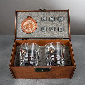 Люкс Leo склянки 2 шт грановані кришталеві і  конусні для віскі з кулею в дерев'яній коробці.