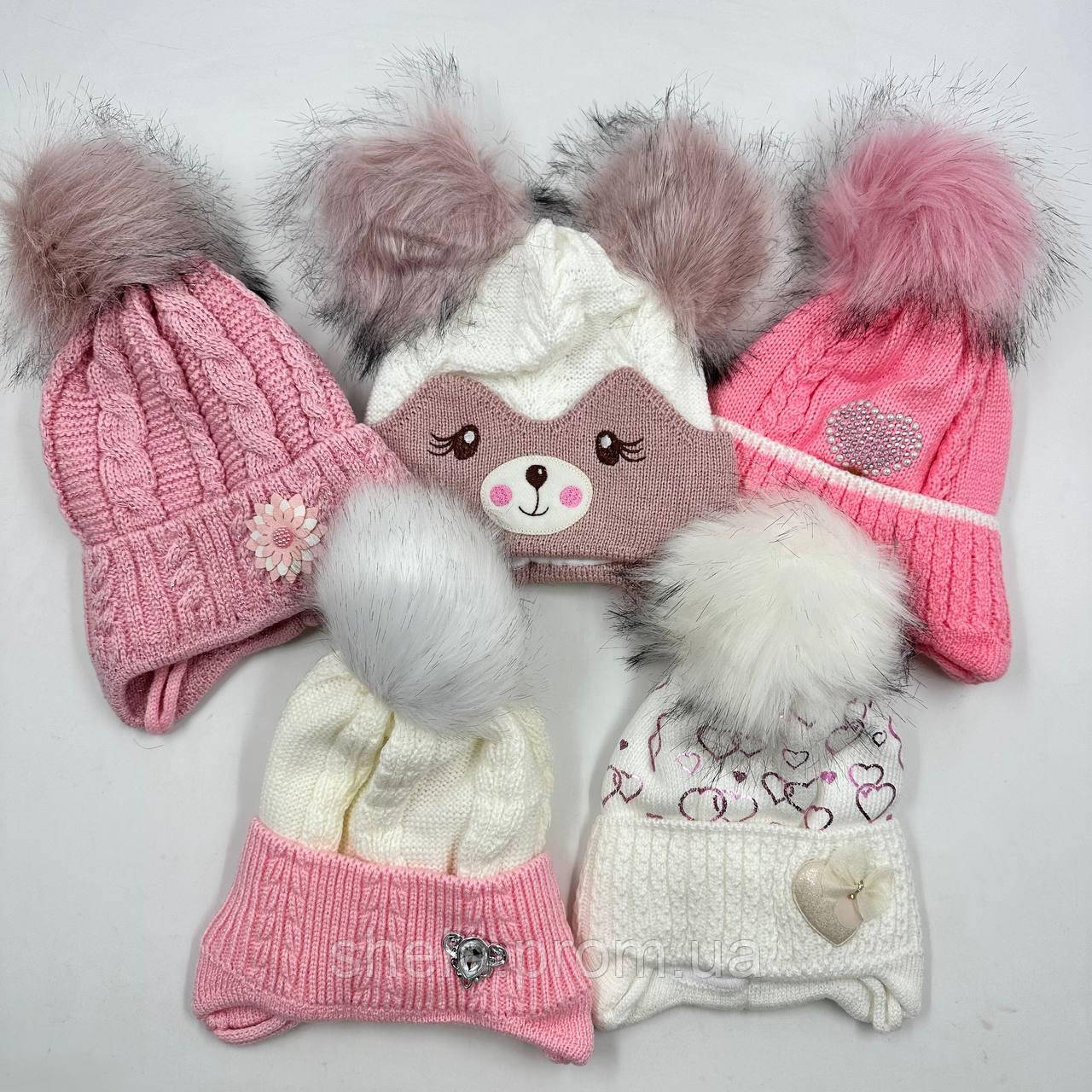 Шапочка для дівчинки асорті, "01", на флісі, ОПТ, фото 1