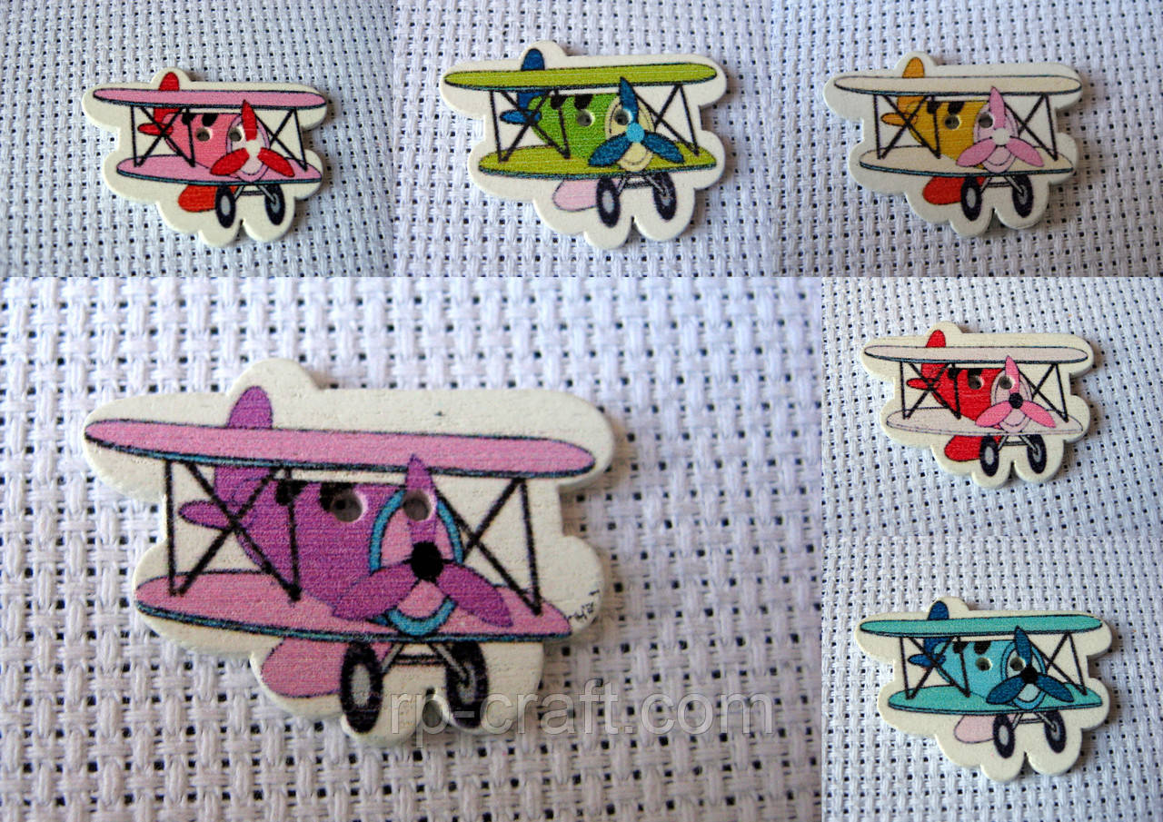 Гудзик дерев'яний, декоративний. Аероплан, 23х32 мм, фото 1
