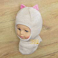 42-44 4-7 міс термо зимова дитяча шапка шлем капор для малюків дівчинки з вушками зима 3901 Пудра А