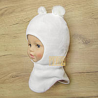 42-44 4-7 міс термо зимова дитяча шапка шлем балаклава капор для дівчинки малючків з вушками зима 3901 Молочний