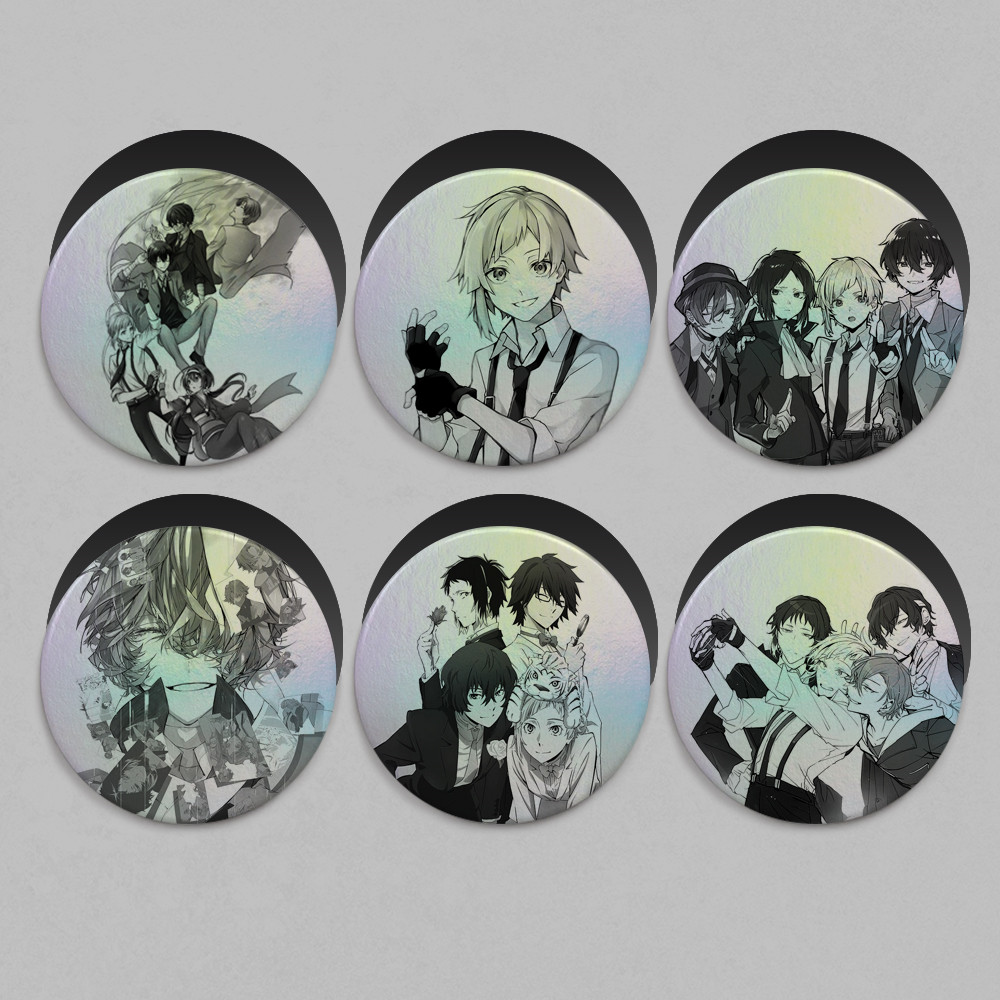 Набір Голографічних Магнітів 69 мм Bungou Stray Dogs / Літературні генії Бродячі Пси 6 штук 002