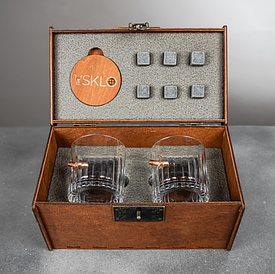 Люкс Leo склянки  2 шт грановані кришталеві і рівні для віскі з кулею в дерев'яній коробці.