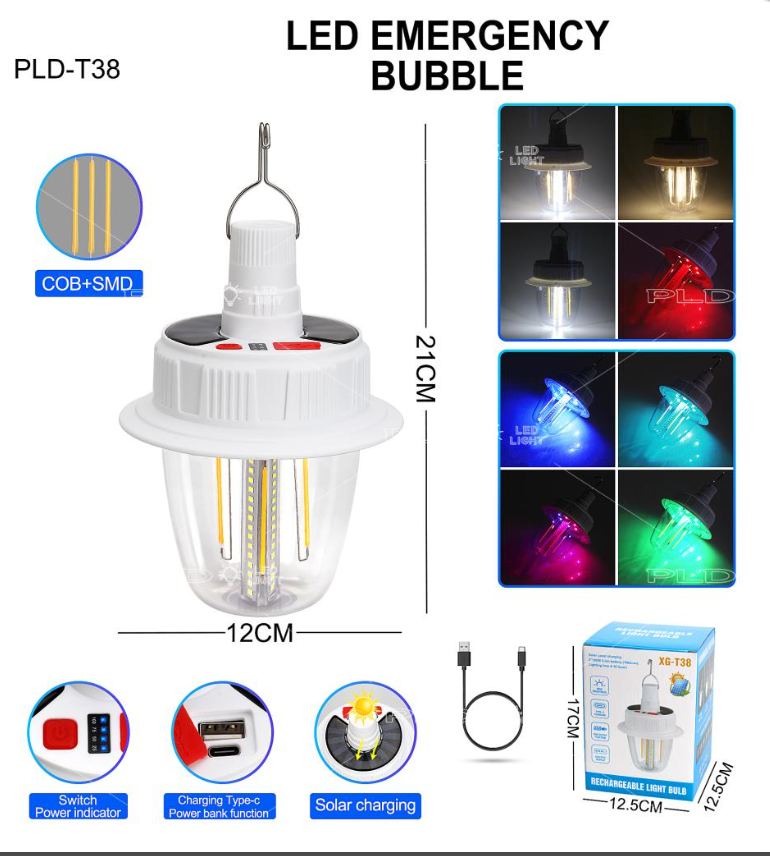 Світлодіодна LED-лампа з акумулятором T38-COB+SMD(RGB), 2x18650, фото 1