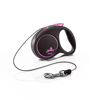 Рулетка для собак та котів FLEXI Black Design Cord XS, 3м, до 8кг, шнур, рожева