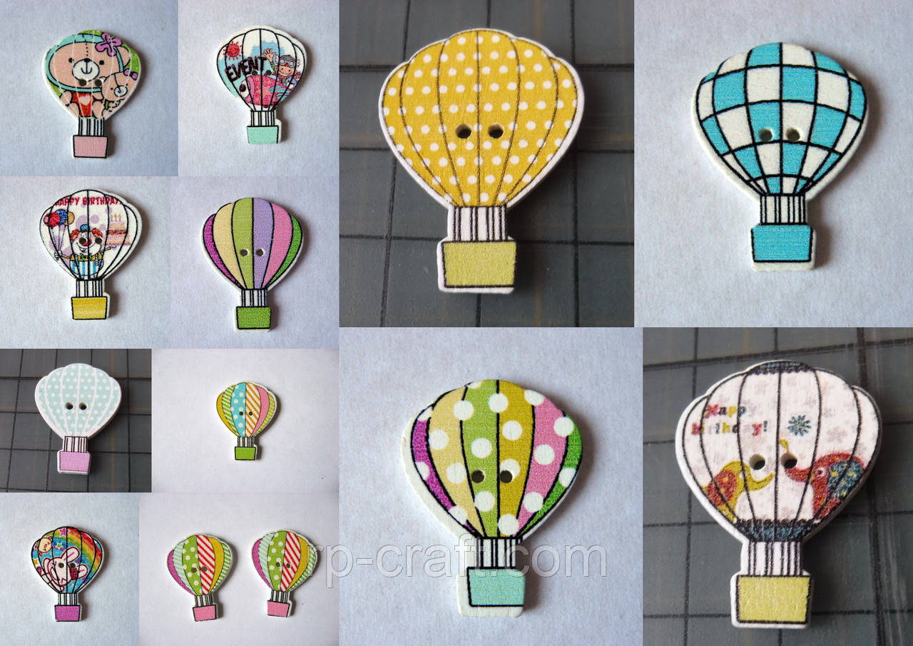 Гудзик дерев'яний, декоративний.Повітряна куля, 23х30 мм, фото 1