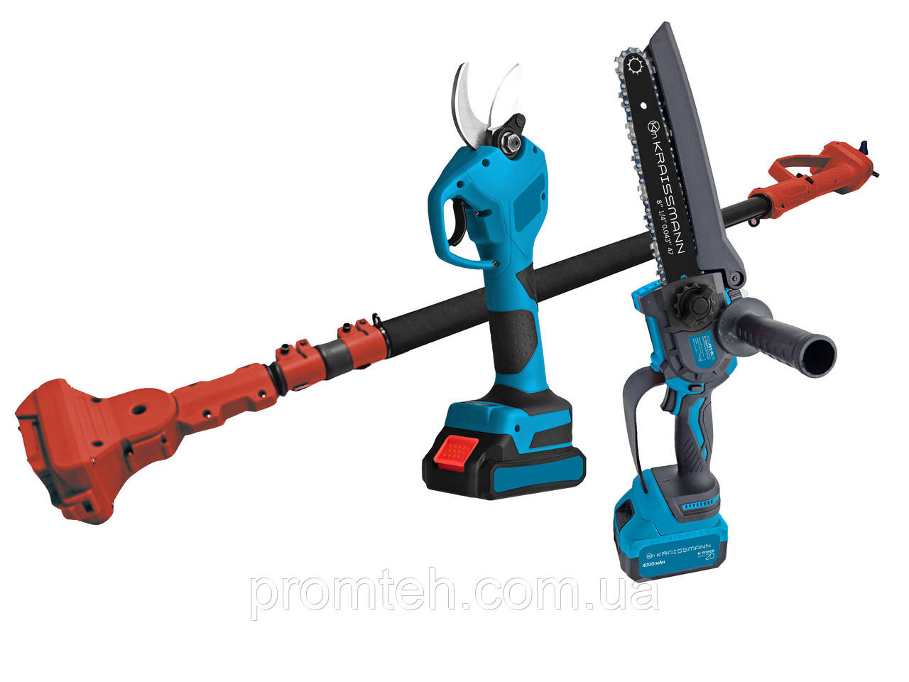 Секатор (30 мм), міні-пила, подовжувач (2 м) та акум. 4000 мАг KRAISSMANN, фото 1