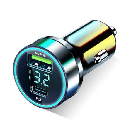 Автомобільний зарядний пристрій з вольтметром USB Type-C швидка зарядка QC3.0 QC4.0 PD3.0 з підсвічуванням